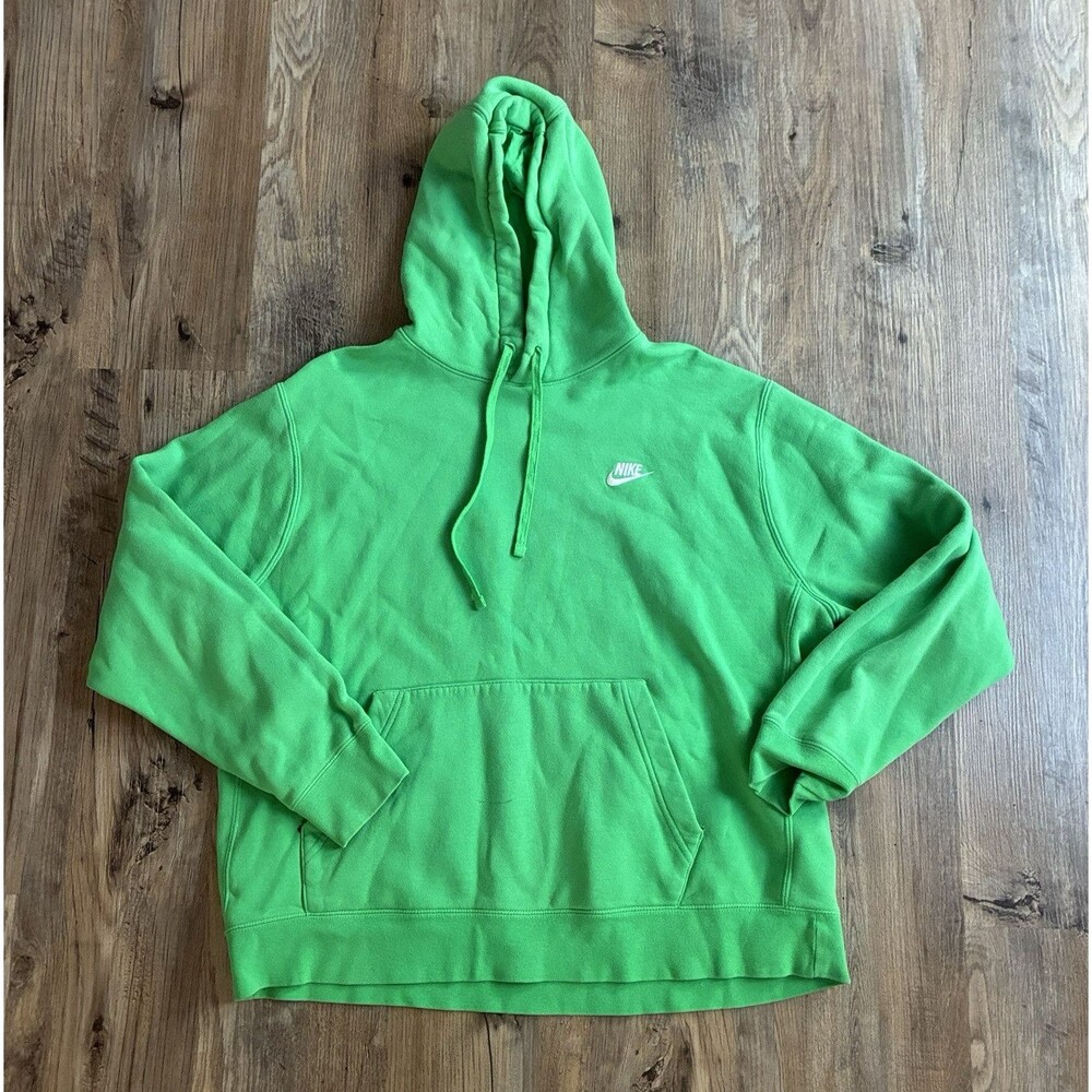 Nike Men's Green Solid Pullover Hoodie Logo Pockets Long Sleeve Size XL